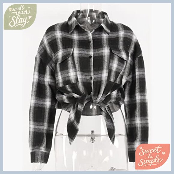 Oversized Flannel Plaid Button Down Shirt Lightweight Long Sleeve Blouse - Picture 4 of 7